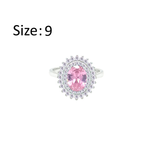 Asfour Crystal Drew Ring With Halo Rose Oval Design In 925 Sterling Silver-RD0213-WO-9