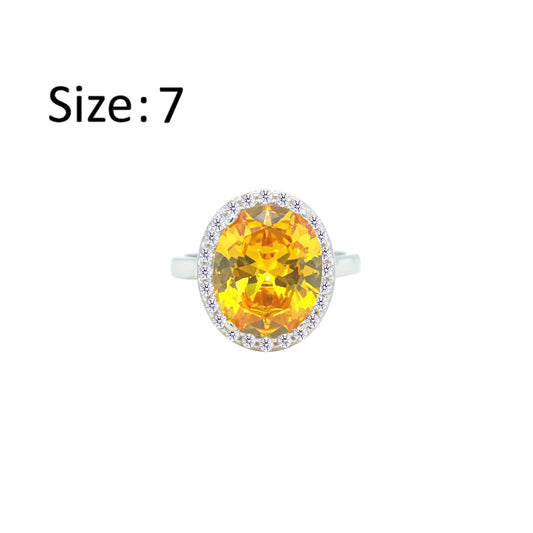 عصفور كريستال خاتم فضة عيار 925 بتصميم بيضاوي اصفر مرصع بالزركون - RD0214-Y-7