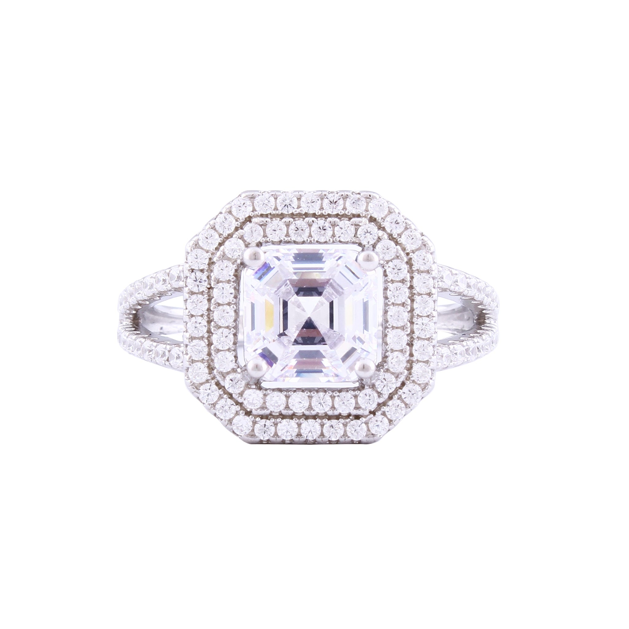 Asfour Crystal Halo Ring Inlaid With Zircon Stones In 925 Sterling Silver RM0002-7