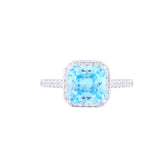 Asfour Crystal Drew Ring With Clear & Aquamarine Zircon Stone In 925 Sterling Silver RM0007-M-8
