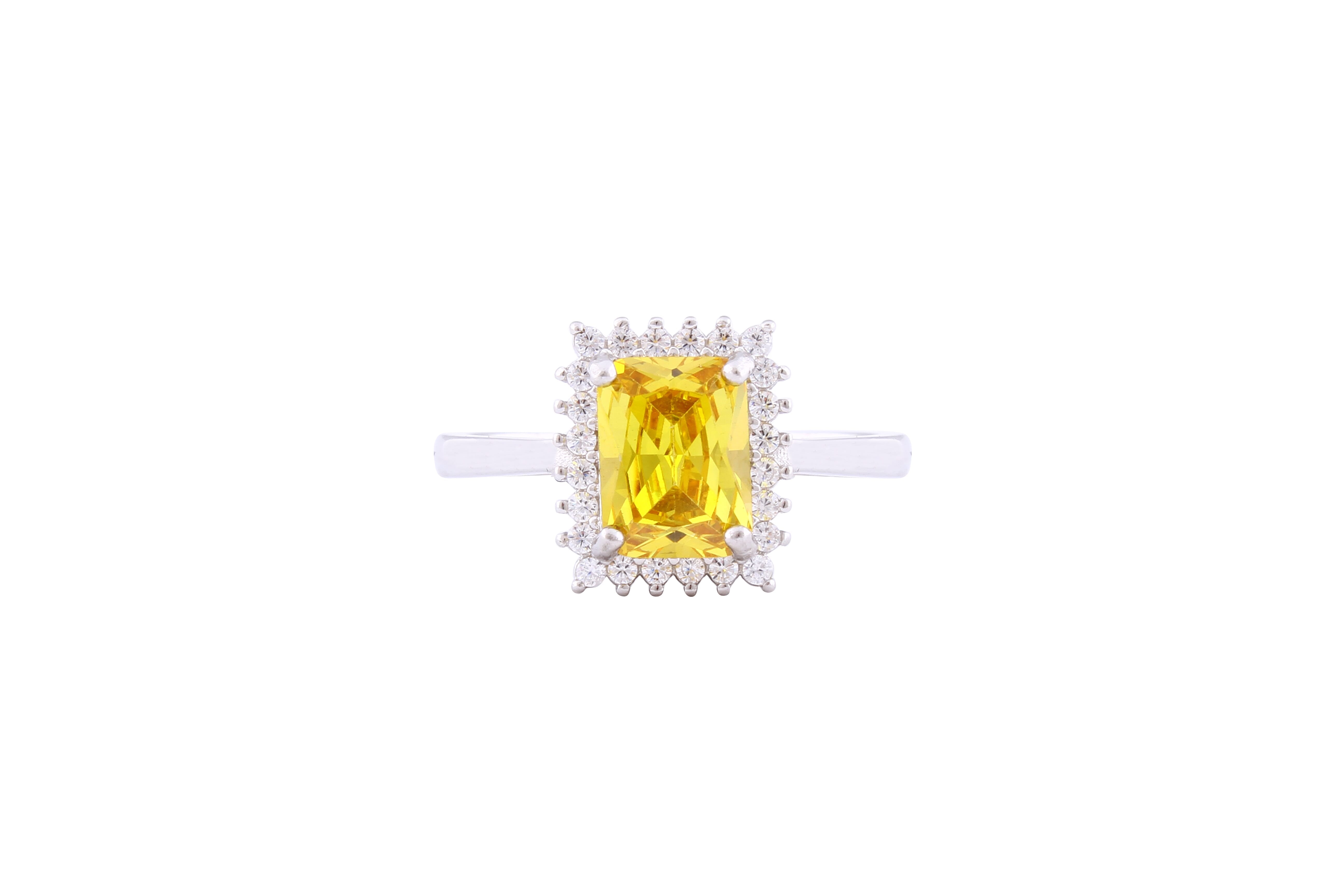 Asfour Crystal Drew Ring With Emerald Cut Yellow Zircon Stone In 925 Sterling Silver RM0008-Y-7