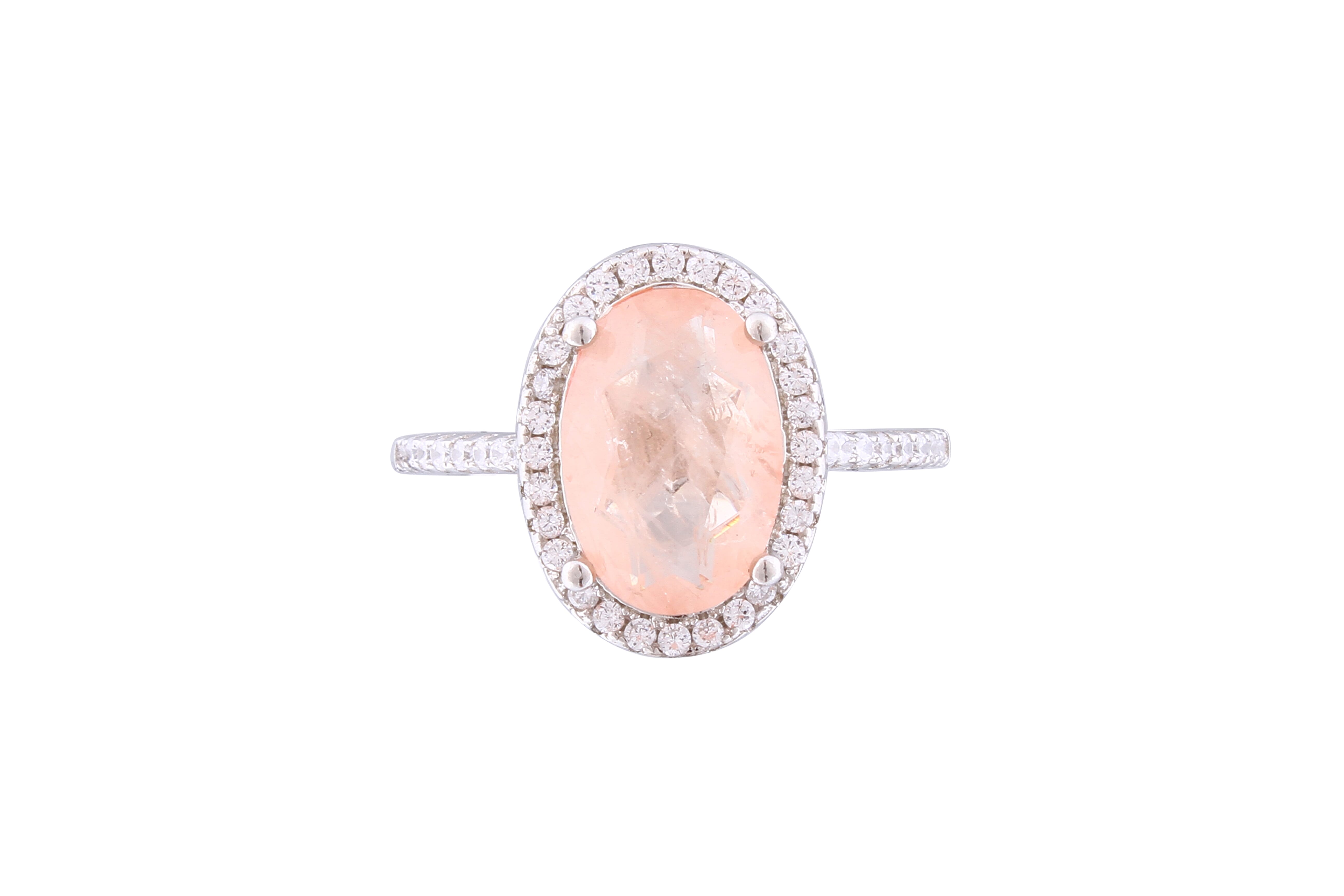 Asfour Crystal Halo Ring With Oval Cut Peach Zircon Stone In 925 Sterling Silver RM0011-ME-7