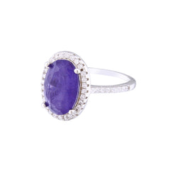 Asfour Creations Halo Ring With Oval Cut Tanzanite Zircon Stone In 925 Sterling Silver – Size 8 – RM0011-N5-8