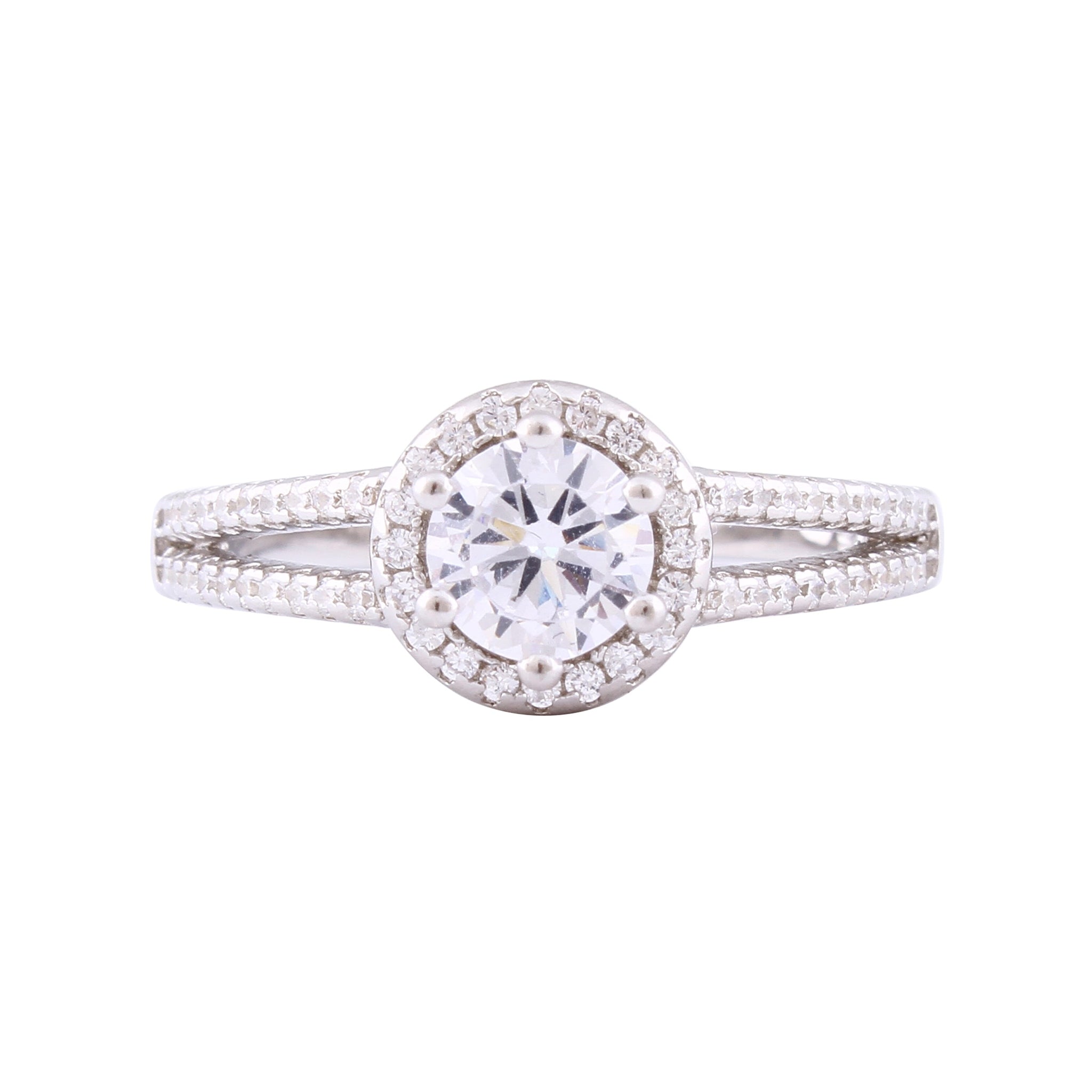 Asfour Crystal Halo Ring Inlaid With Round Zircon Stones In 925 Sterling Silver RM0014-9