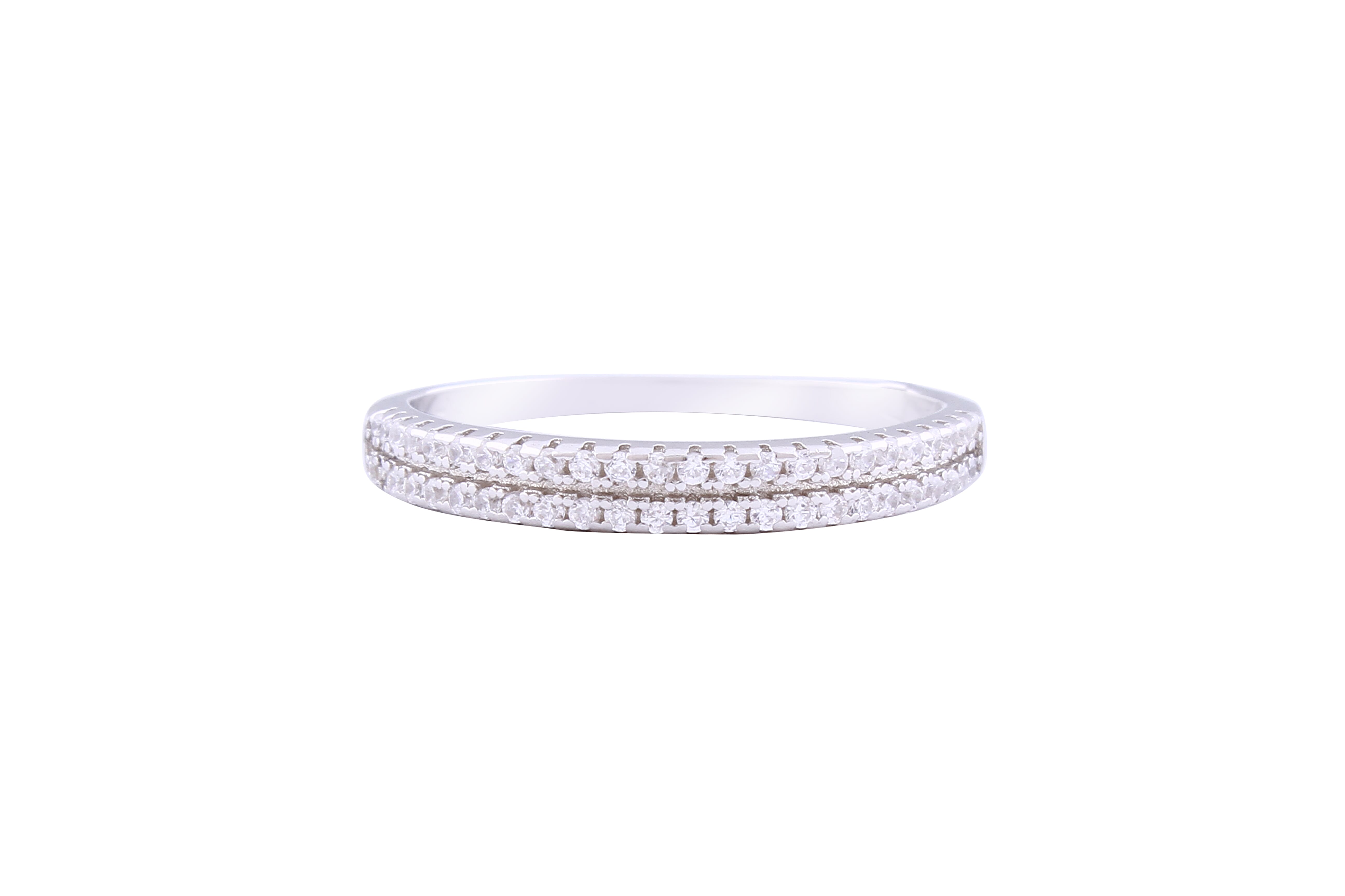 Asfour Crystal Fashion Ring With Double Row Zircon Stones In 925 Sterling Silver RM0027-7