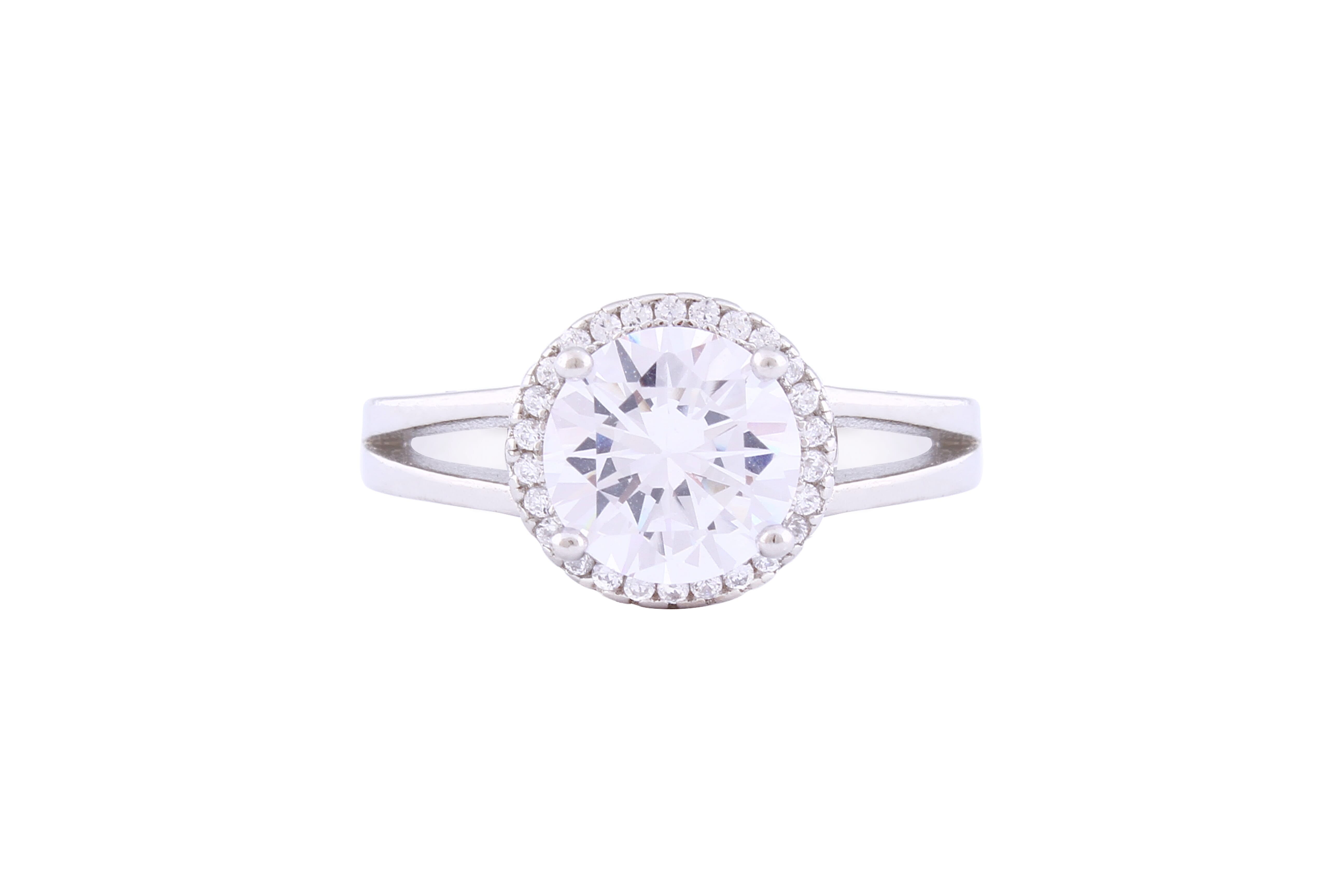 Asfour Crystal Halo Ring Inlaid With Round Zircon Stones In 925 Sterling Silver RM0042-7