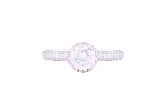 Asfour Crystal Halo Ring Inlaid With Round Zircon Stones In 925 Sterling Silver RM0058-8