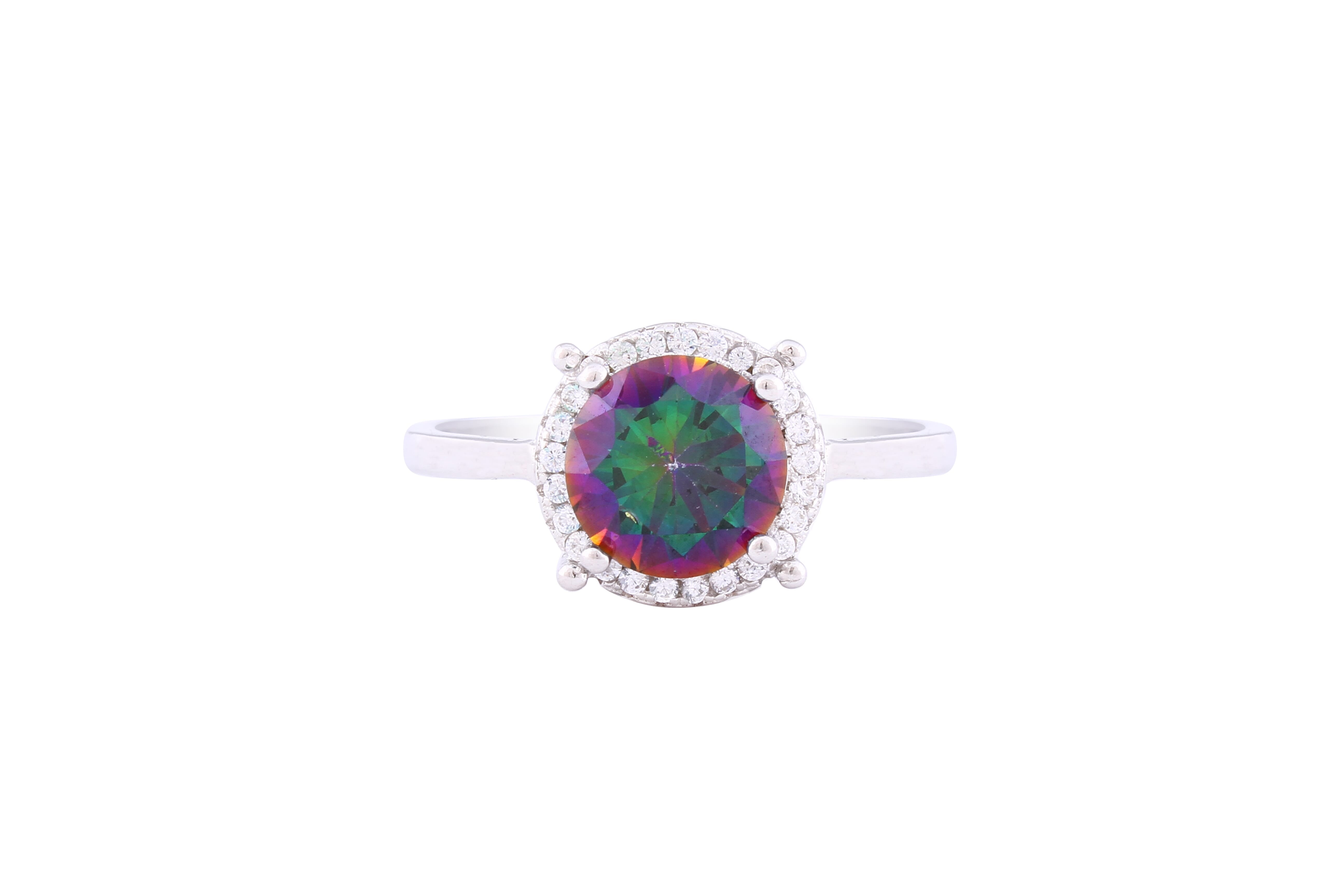 Asfour Crystal Halo Ring With Multi Color Round Zircon Stone In 925 Sterling Silver RM0077-AP-7