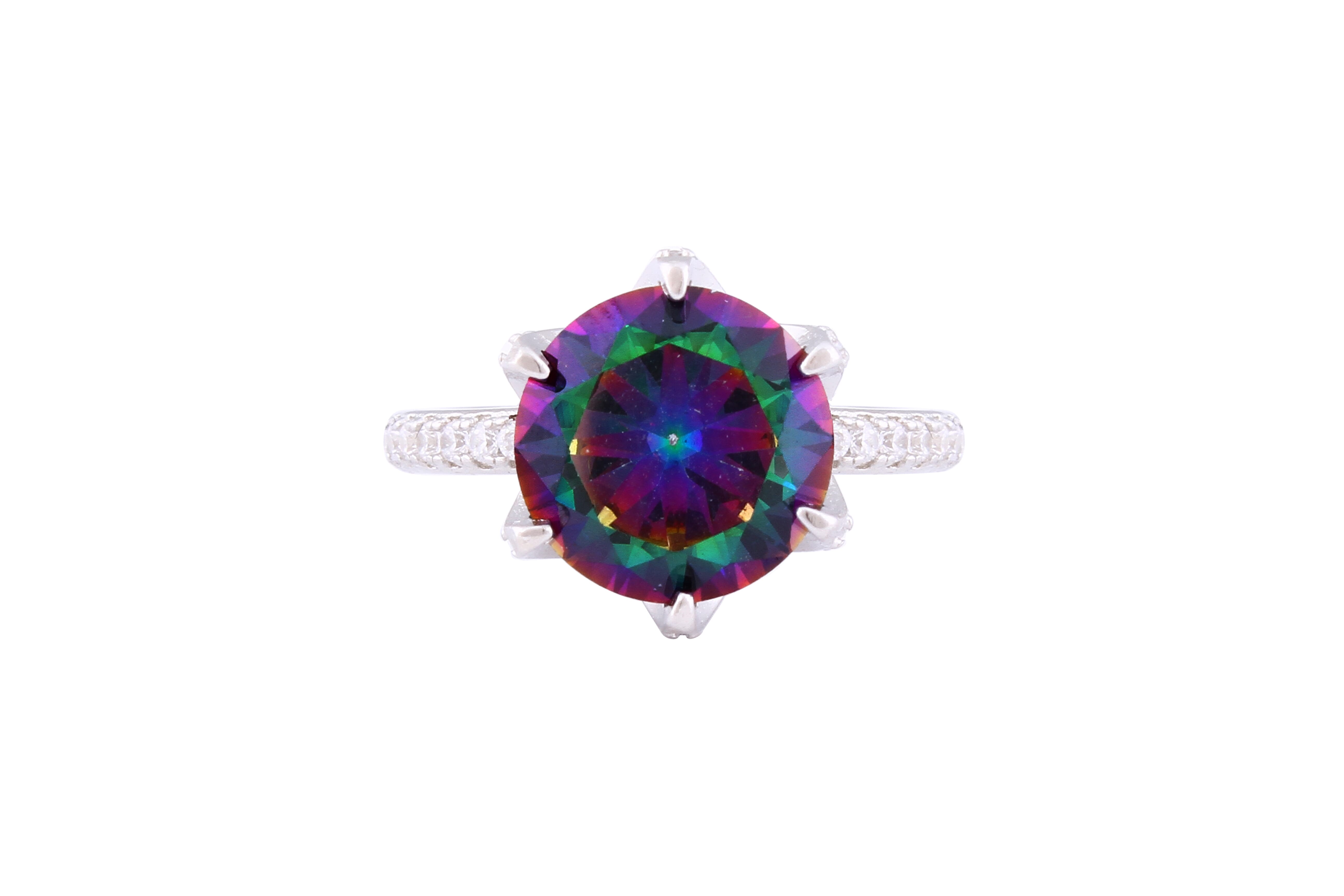 Asfour Crystal Drew Ring With Multi Color Round Zircon Stone In 925 Sterling Silver RM0079-AP-8