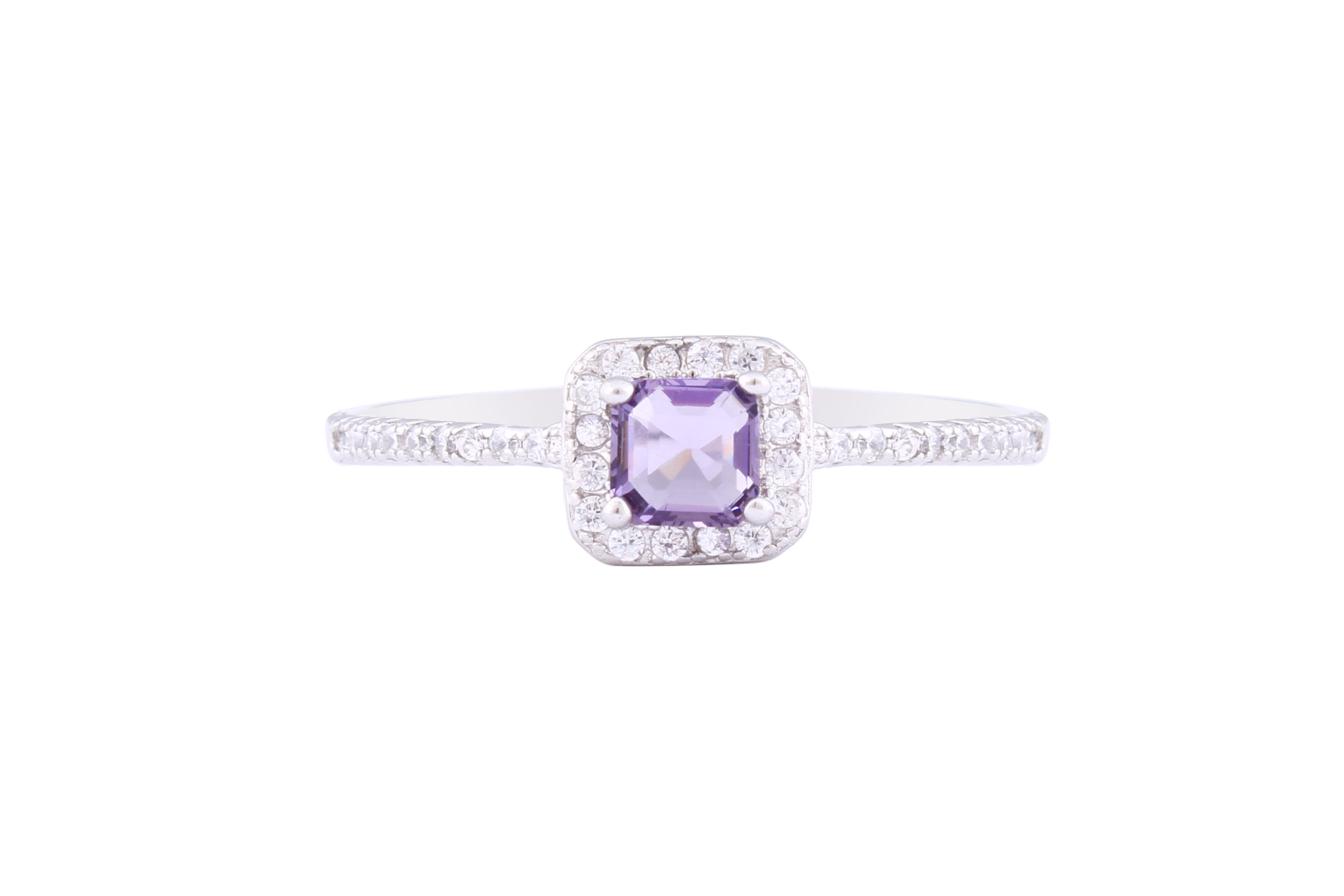 Asfour Crystal Halo Ring With Tenzanite Square Zircon Stone In 925 Sterling Silver RM0083-WN-7