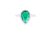 Asfour Crystal Halo Ring With Emerald Pear Zircon Stone In 925 Sterling Silver RM0089-G-7