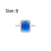 عصفور كريستال خاتم فضة عيار 925 مرصع بفص زركون اميرالد ازرق RM0107-B-9