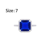 عصفور كريستال خاتم فضة عيار 925 بتصميم مربع ازرق مرصع بالزركون RM0111-B-7