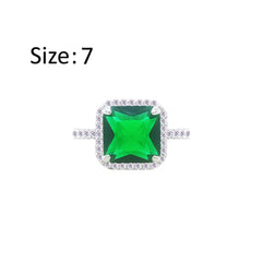 Asfour Crystal Drew Ring With Halo Emerald Square Zircon In 925 Sterling Silver-RM0111-G-7