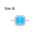 عصفور كريستال خاتم فضة عيار 925 بتصميم مربع اكوامارين مرصع بالزركون RM0111-M-8