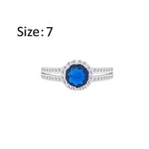عصفور كريستال خاتم فضة عيار 925 بتصميم دائري ازرق مرصع بالزركون RM0113-B-7