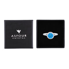 Asfour Creations Drew Ring With Halo Aquamarine Round Stone In 925 Sterling Silver – Size 7 – RM0115-M-7