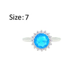 عصفور كريستال خاتم فضة عيار 925 بتصميم دائري اكوامارين مرصع بفصوص الزركون RM0116-M-7