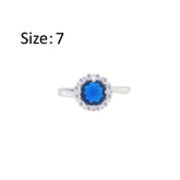 Asfour Crystal Drew Ring With Halo Blue Round Design In 925 Sterling Silver-RM0119-B-7