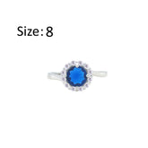 Asfour Crystal Drew Ring With Halo Blue Round Design In 925 Sterling Silver-RM0119-B-8