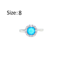 Asfour Creations Drew Ring With Halo Aquamarine Round Design In 925 Sterling Silver – Size 8 – RM0119-M-8