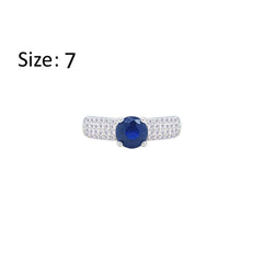 Asfour Creations Fashion Ring With Blue Round Design Inlaid With Zircon In 925 Sterling Silver – Size 7 – RM0138-WB-7