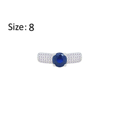 Asfour Creations Fashion Ring With Blue Round Design Inlaid With Zircon In 925 Sterling Silver – Size 8 – RM0138-WB-8