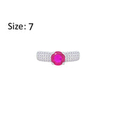 Asfour Crystal Fashion Ring With Fuchsia Round Design Inlaid With Zircon In 925 Sterling Silver-RM0138-WF-7