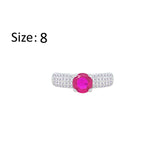 Asfour Crystal Fashion Ring With Fuchsia Round Design Inlaid With Zircon In 925 Sterling Silver-RM0138-WF-8