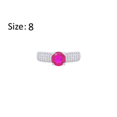Asfour Creations Fashion Ring With Fuchsia Round Design Inlaid With Zircon In 925 Sterling Silver – Size 8 – RM0138-WF-8