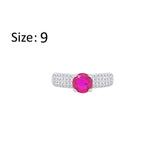 Asfour Crystal Fashion Ring With Fuchsia Round Design Inlaid With Zircon In 925 Sterling Silver-RM0138-WF-9