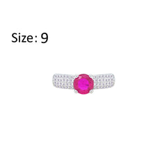 Asfour Creations Fashion Ring With Fuchsia Round Design Inlaid With Zircon In 925 Sterling Silver – Size 9 – RM0138-WF-9