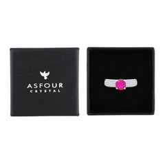 Asfour Creations Fashion Ring With Fuchsia Round Design Inlaid With Zircon In 925 Sterling Silver – Size 9 – RM0138-WF-9