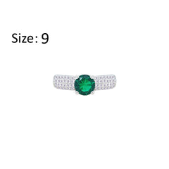 Asfour Creations Fashion Ring With Emerald Green Round Design In 925 Sterling Silver – Size 9 – RM0138-WG-9