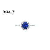 Asfour Crystal Halo Ring With Blue Round Design In 925 Sterling Silver-RM0139-B-7