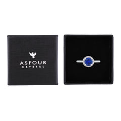 Asfour Crystal Halo Ring With Blue Round Design In 925 Sterling Silver-RM0139-B-7