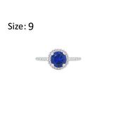 Asfour Crystal Halo Ring With Blue Round Design In 925 Sterling Silver-RM0139-B-9