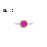 Asfour Crystal Halo Ring With Fuchsia Round Design In 925 Sterling Silver-RM0139-F-7