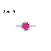 Asfour Crystal Halo Ring With Fuchsia Round Design In 925 Sterling Silver-RM0139-F-9