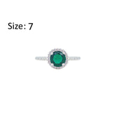 Asfour Crystal Halo Ring With Emerald Green Round Design In 925 Sterling Silver-RM0139-G-7