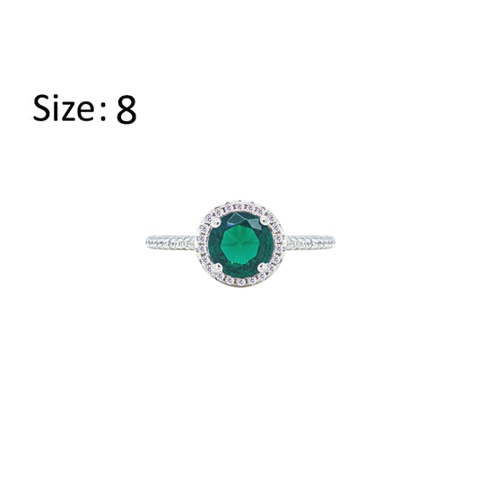 Asfour Crystal Halo Ring With Emerald Green Round Design In 925 Sterling Silver-RM0139-G-8