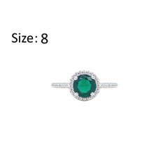 Asfour Crystal Halo Ring With Emerald Green Round Design In 925 Sterling Silver-RM0139-G-8