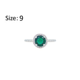 Asfour Crystal Halo Ring With Emerald Green Round Design In 925 Sterling Silver-RM0139-G-9