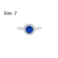 Asfour Crystal Halo Ring With Blue Round Design In 925 Sterling Silver-RM0140-B-7