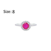 Asfour Crystal Halo Ring With Fuchsia Round Design In 925 Sterling Silver-RM0140-F-8