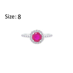 Asfour Creations Halo Ring With Fuchsia Round Design In 925 Sterling Silver – Size 8 – RM0140-F-8