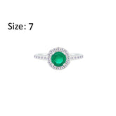 Asfour Crystal Halo Ring With Emerald Green Round Design In 925 Sterling Silver-RM0140-G-7