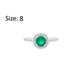 Asfour Crystal Halo Ring With Emerald Green Round Design In 925 Sterling Silver-RM0140-G-8