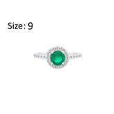 Asfour Crystal Halo Ring With Emerald Green Round Design In 925 Sterling Silver-RM0140-G-9