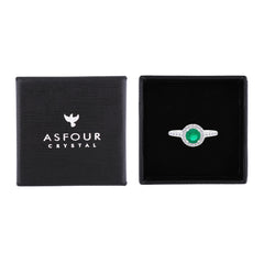 Asfour Crystal Halo Ring With Emerald Green Round Design In 925 Sterling Silver-RM0140-G-9